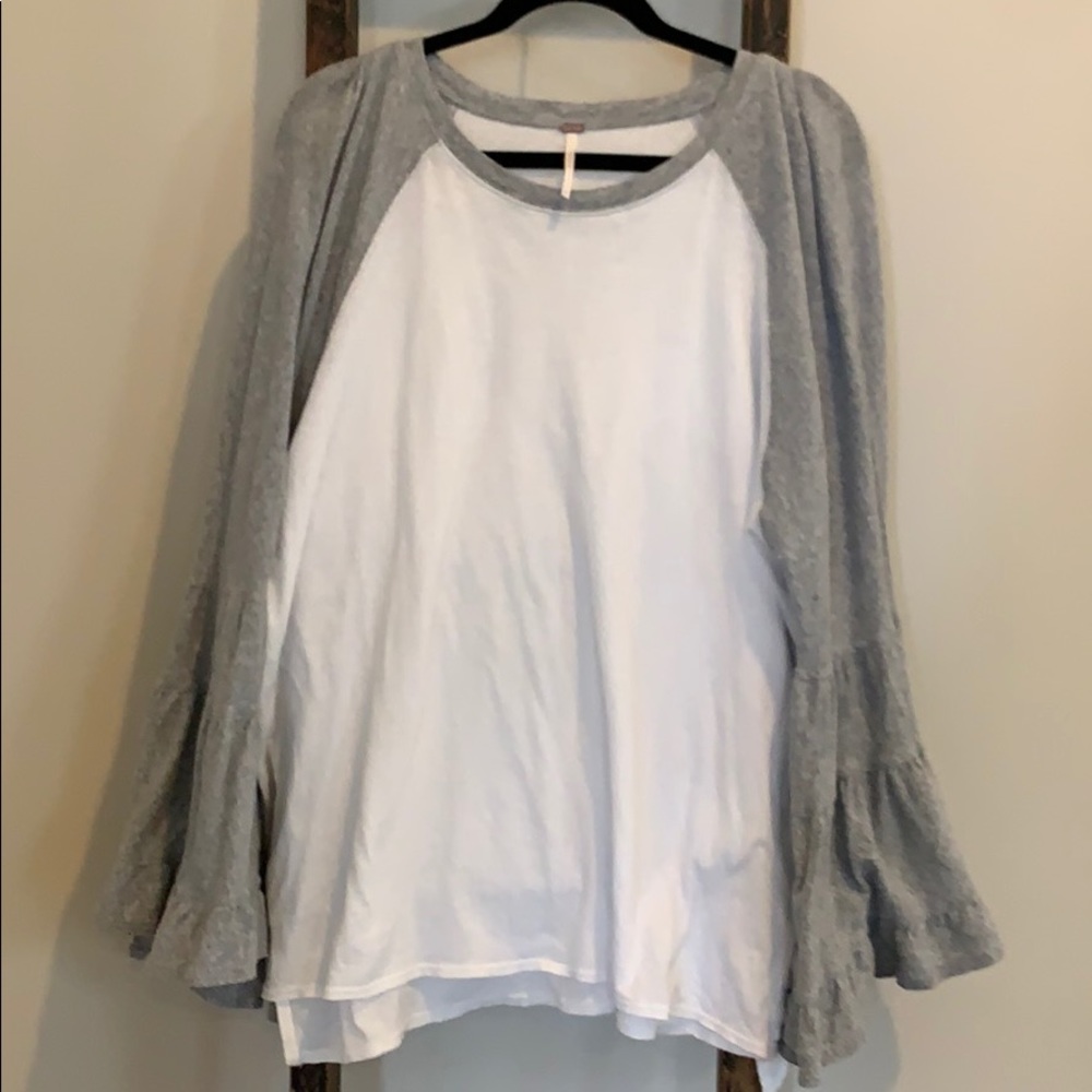 Free People Ruffle Sleeve Baseball Tee-size Large